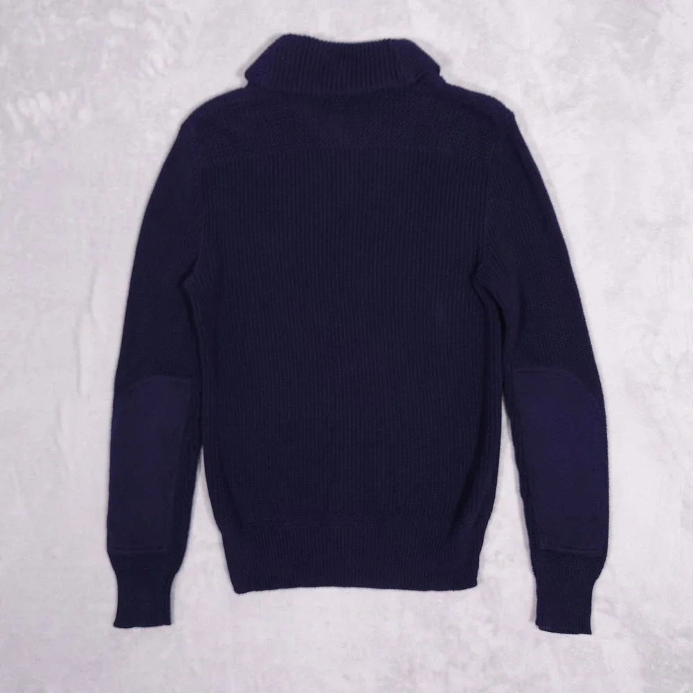 Polo Ralph Lauren Shawl Collar Fisherman Sweater Mens S Navy Blue Knit Cotton RL
